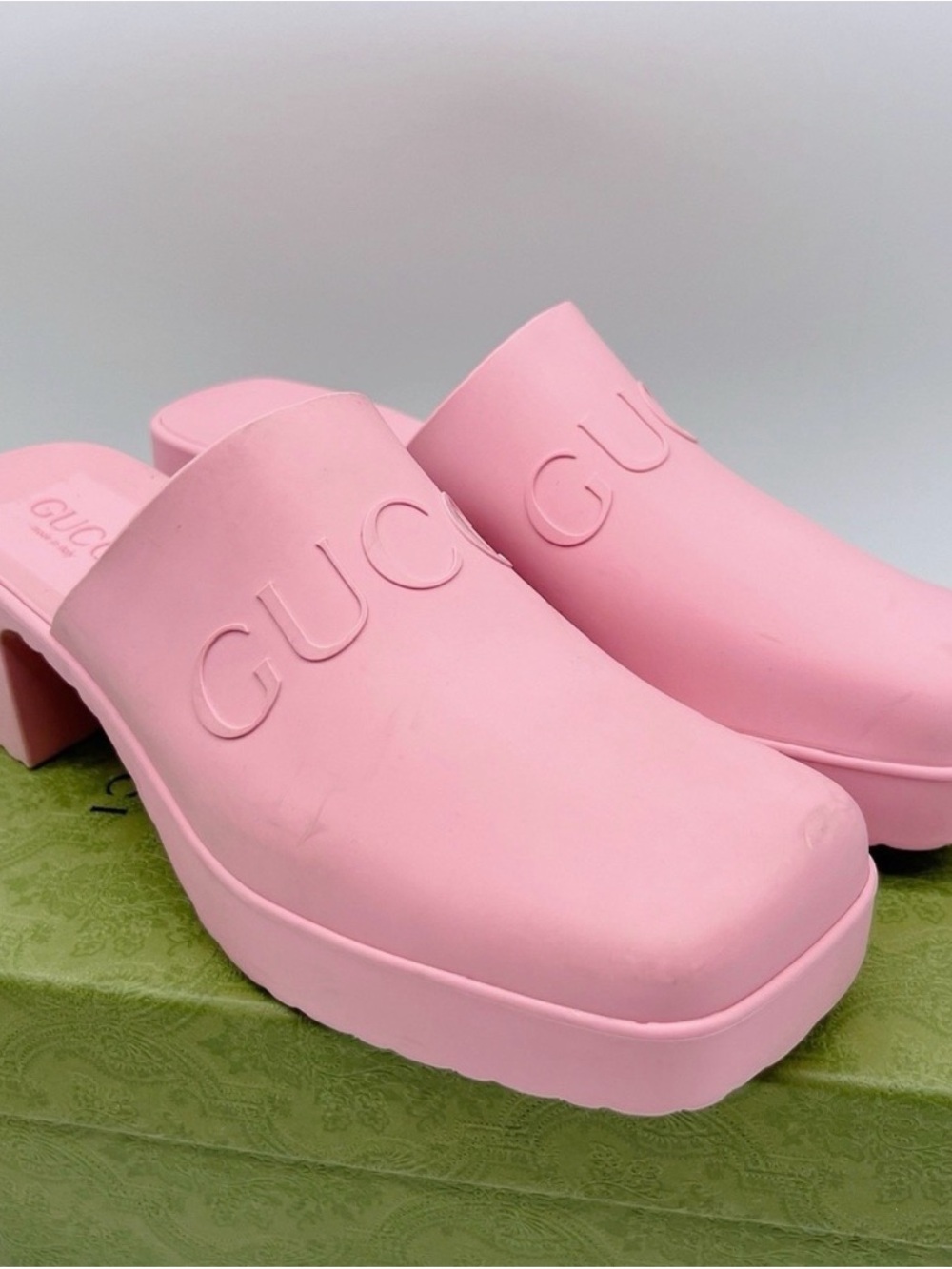 Gucci Pink Embossed Platform Mule Clogs